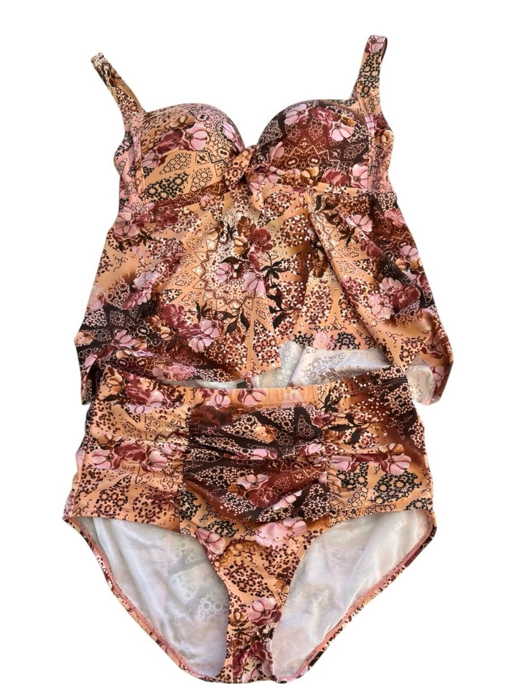 Torrid size 0 1 large Pink Brown two piece bathing suit Tankini swim suit